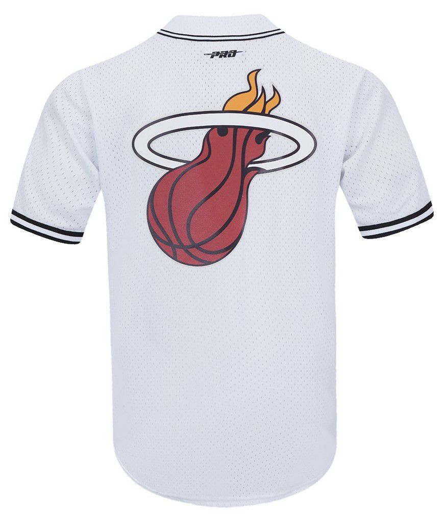 Pro Standard Men's Miami Heat White Script Tail Mesh Button Down Shirt product image