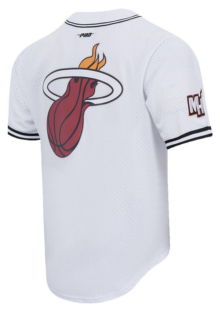 Pro Standard Men's Miami Heat White Script Tail Mesh Button Down Shirt product image