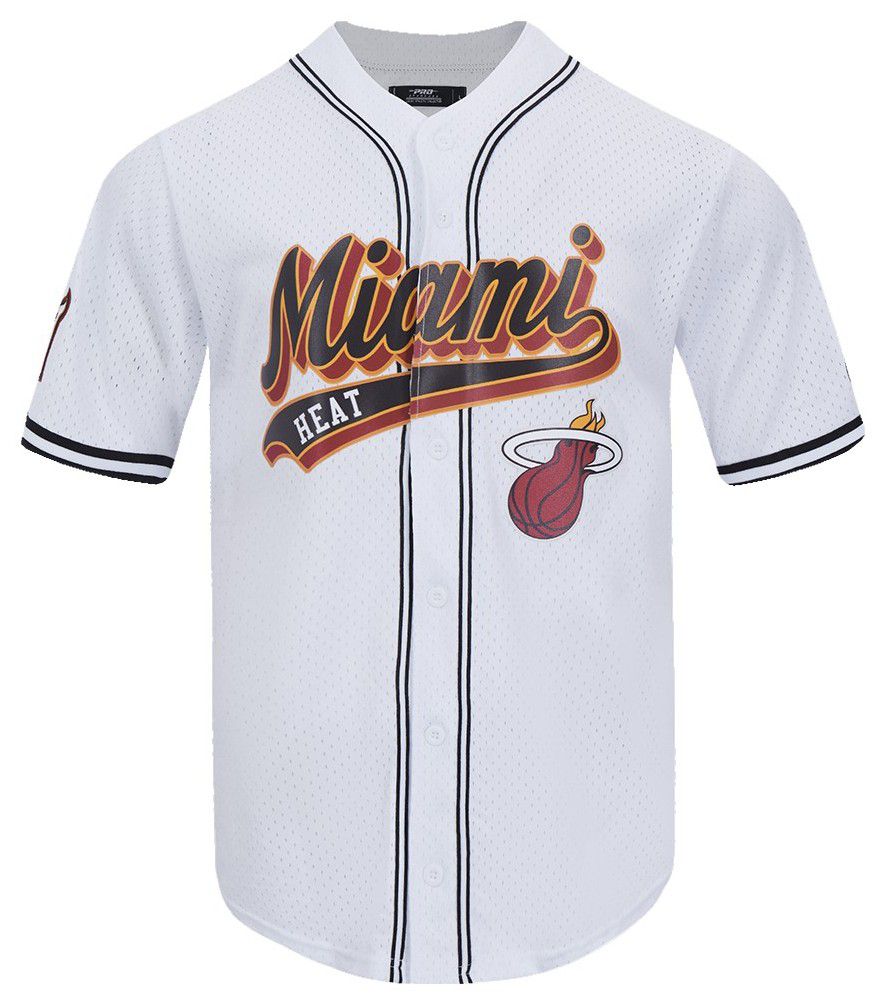 Pro Standard Men's Miami Heat White Script Tail Mesh Button Down Shirt product image