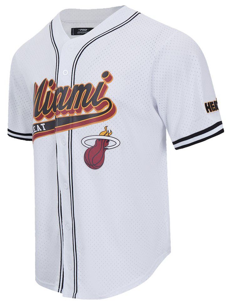 Pro Standard Men's Miami Heat White Script Tail Mesh Button Down Shirt product image