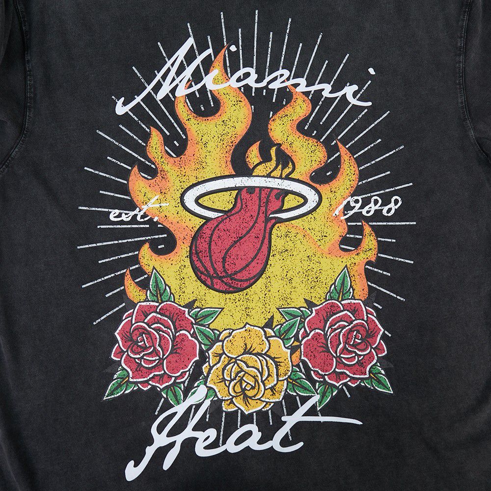 Pro Standard Men's Miami Heat Black Fire And Roses Washed T-Shirt product image