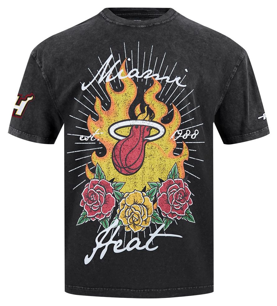 Pro Standard Men's Miami Heat Black Fire And Roses Washed T-Shirt product image