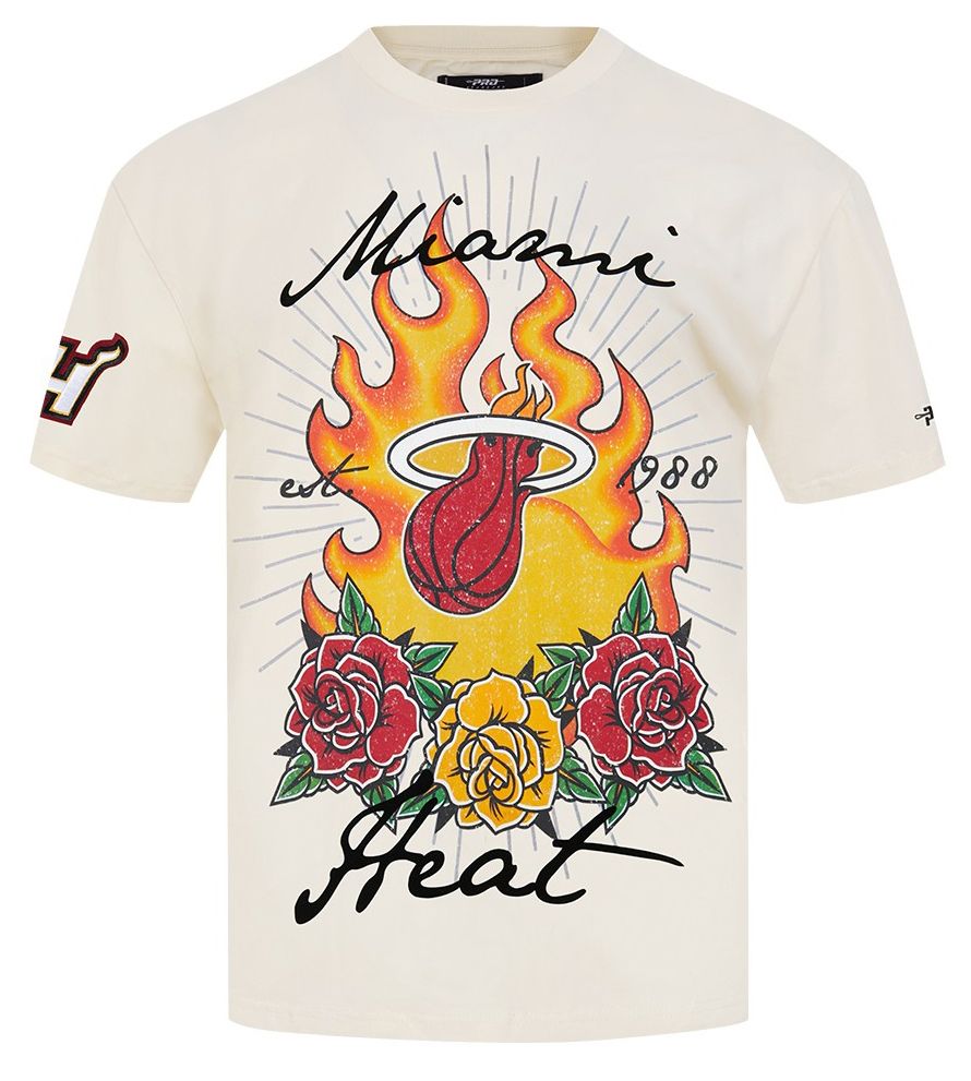 Pro Standard Men's Miami Heat Off White Fire And Roses Washed T-Shirt product image