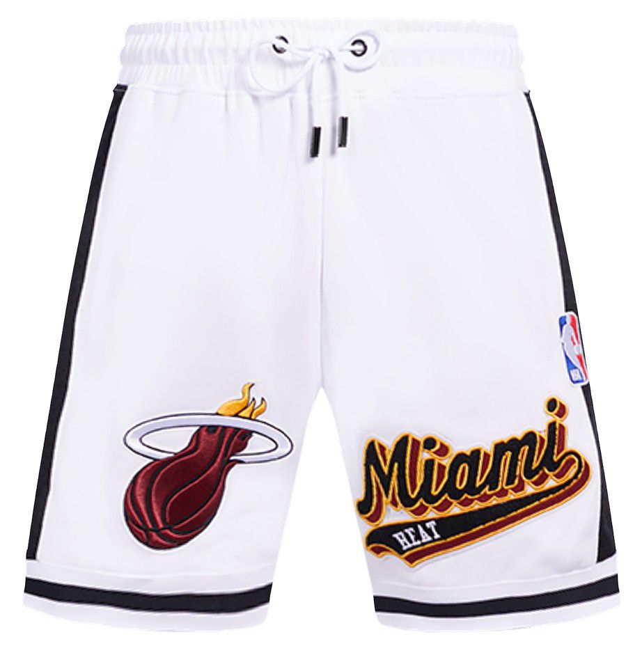 Pro Standard Men's Miami Heat White Script Tail Fleece Shorts product image