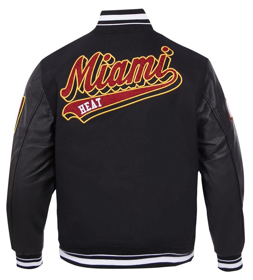 Pro Standard Men's Miami Heat Black Script Tail Rib Wool Varsity Jacket product image