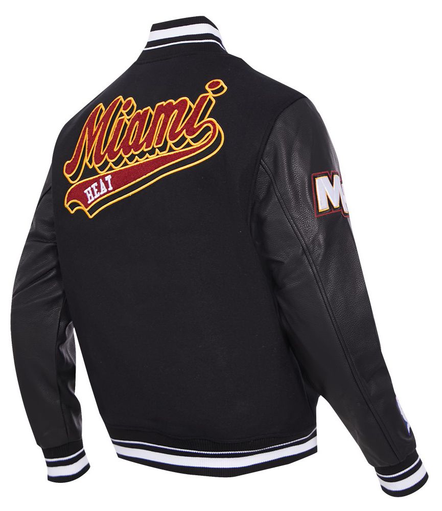Pro Standard Men's Miami Heat Black Script Tail Rib Wool Varsity Jacket product image
