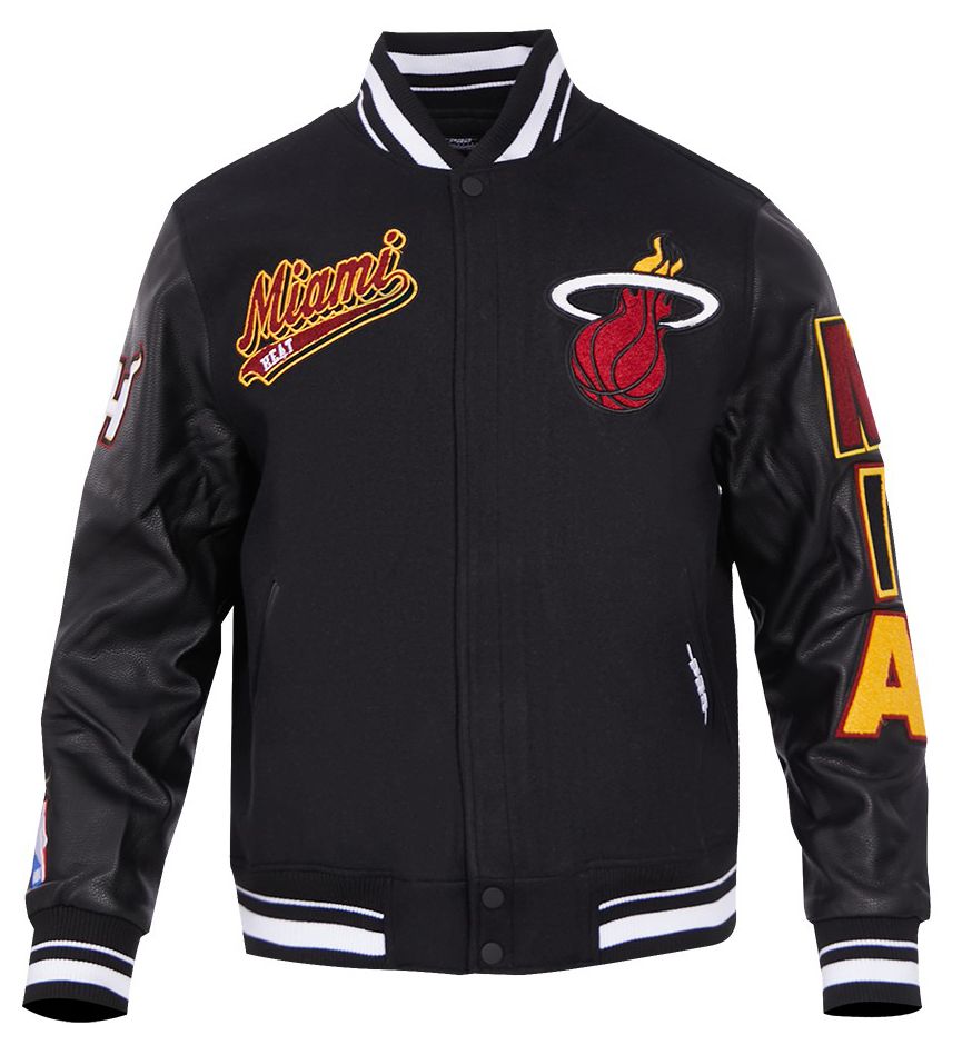 Pro Standard Men's Miami Heat Black Script Tail Rib Wool Varsity Jacket product image