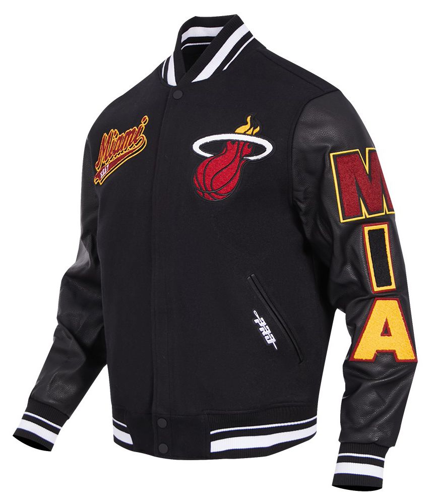 Pro Standard Men's Miami Heat Black Script Tail Rib Wool Varsity Jacket product image
