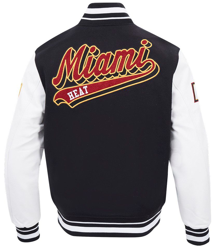 Pro Standard Men's Miami Heat Black Script Tail Rib Wool Varsity Jacket product image