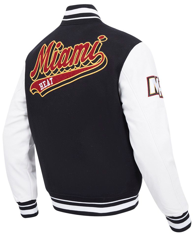 Pro Standard Men's Miami Heat Black Script Tail Rib Wool Varsity Jacket product image