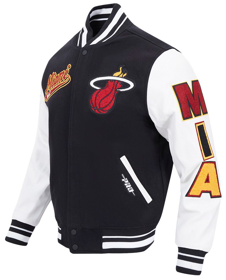 Pro Standard Men's Miami Heat Black Script Tail Rib Wool Varsity Jacket product image