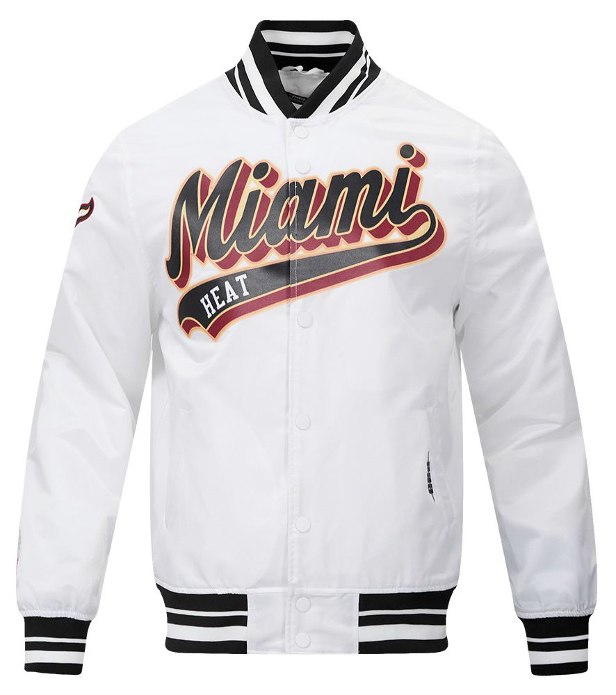 Pro Standard Men's Miami Heat White Script Tail Satin Jacket product image