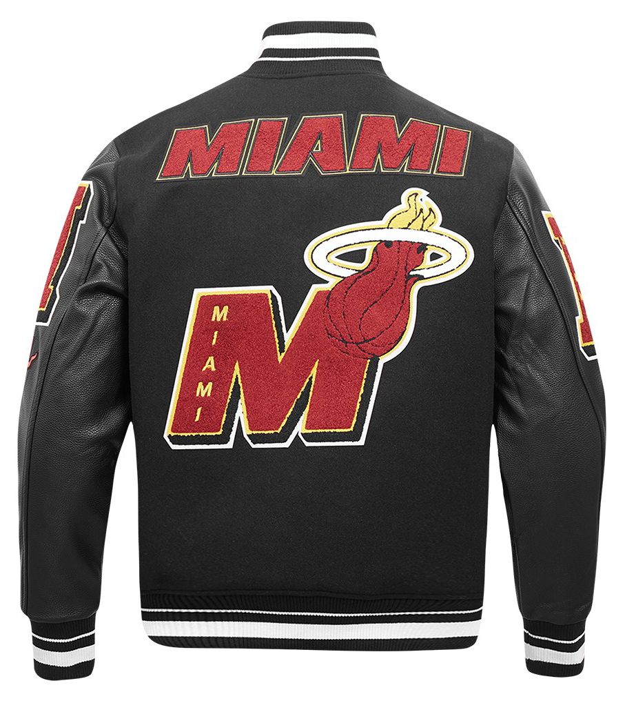 Pro Standard Men's Miami Heat Black Mash Up Rib Wool Varsity Jacket product image