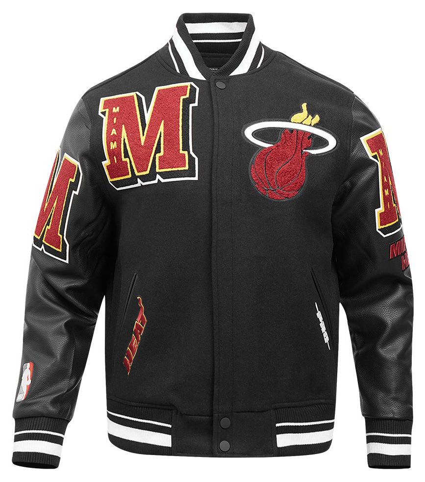 Pro Standard Men's Miami Heat Black Mash Up Rib Wool Varsity Jacket product image