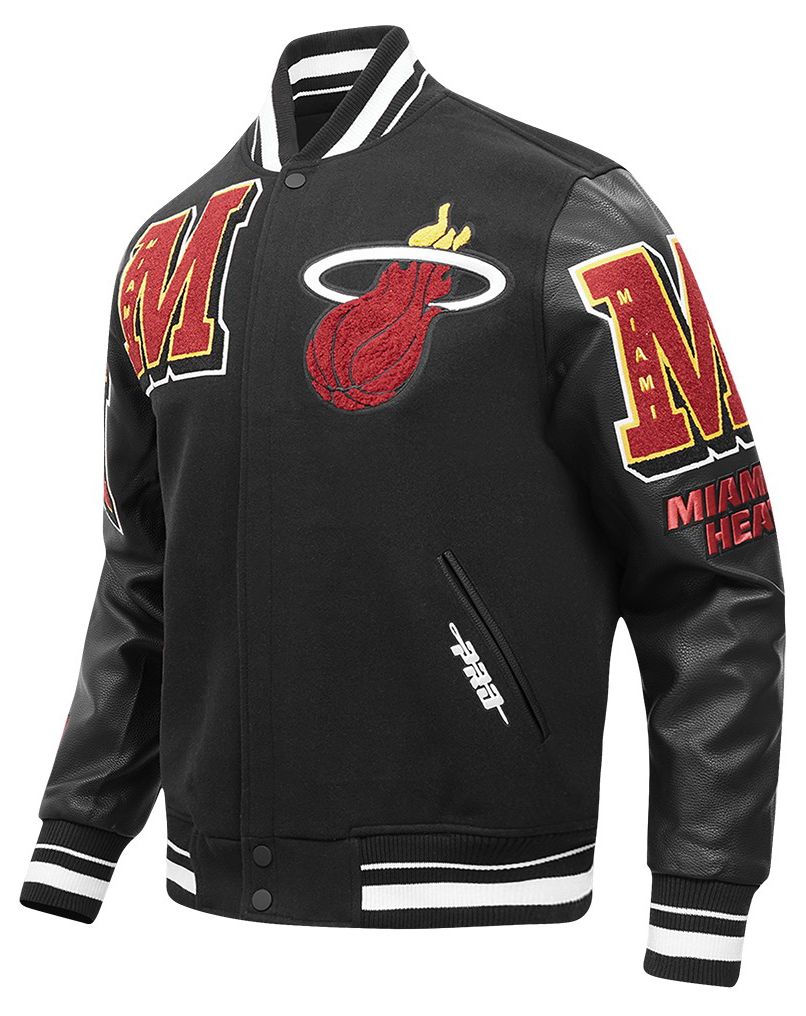 Pro Standard Men's Miami Heat Black Mash Up Rib Wool Varsity Jacket product image