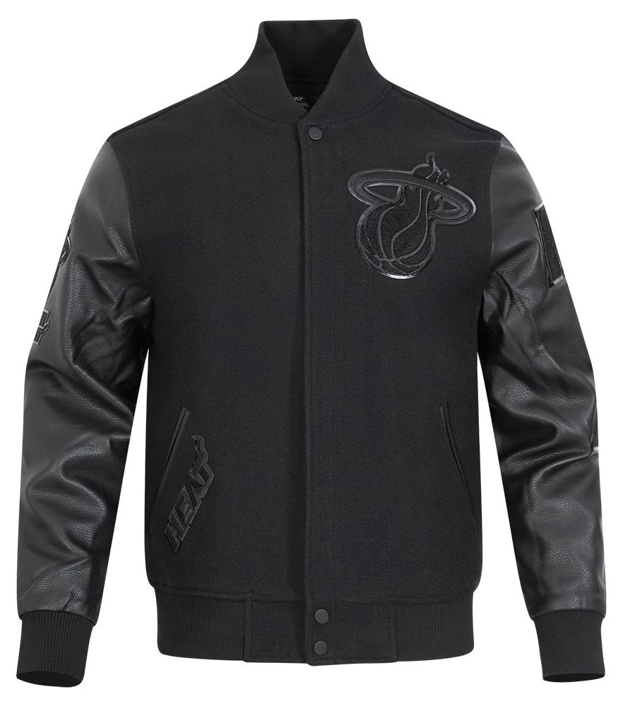 Pro Standard Men's Miami Heat Triple Black Wool Varsity Jacket product image