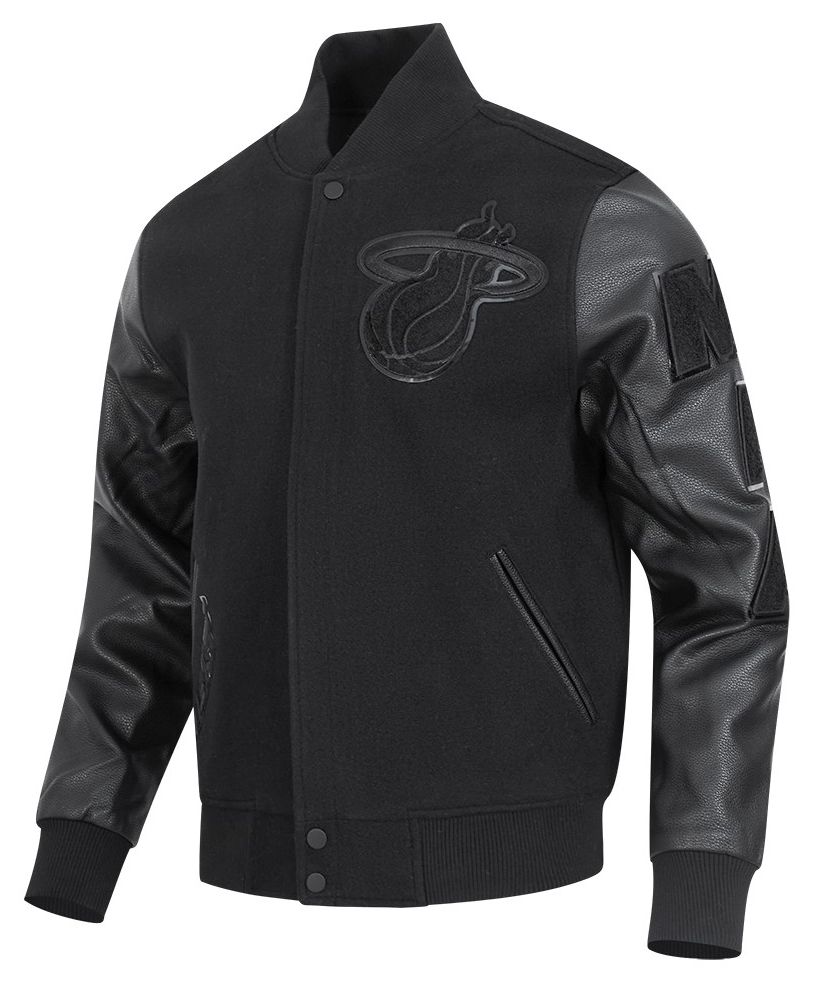 Pro Standard Men's Miami Heat Triple Black Wool Varsity Jacket product image