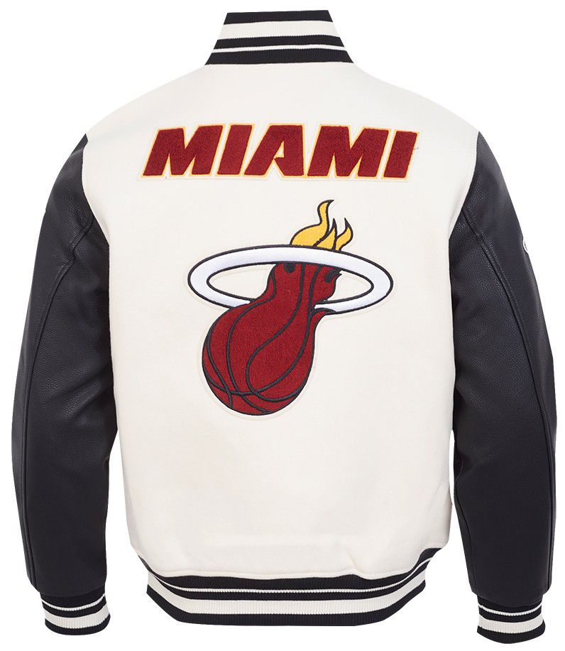 Pro Standard Men's Miami Heat Off White Retro Classic Rib Wool Varsity Jacket product image