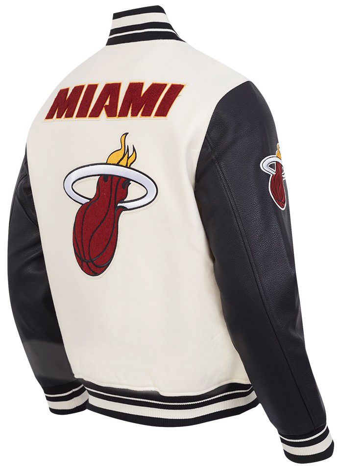 Pro Standard Men's Miami Heat Off White Retro Classic Rib Wool Varsity Jacket product image