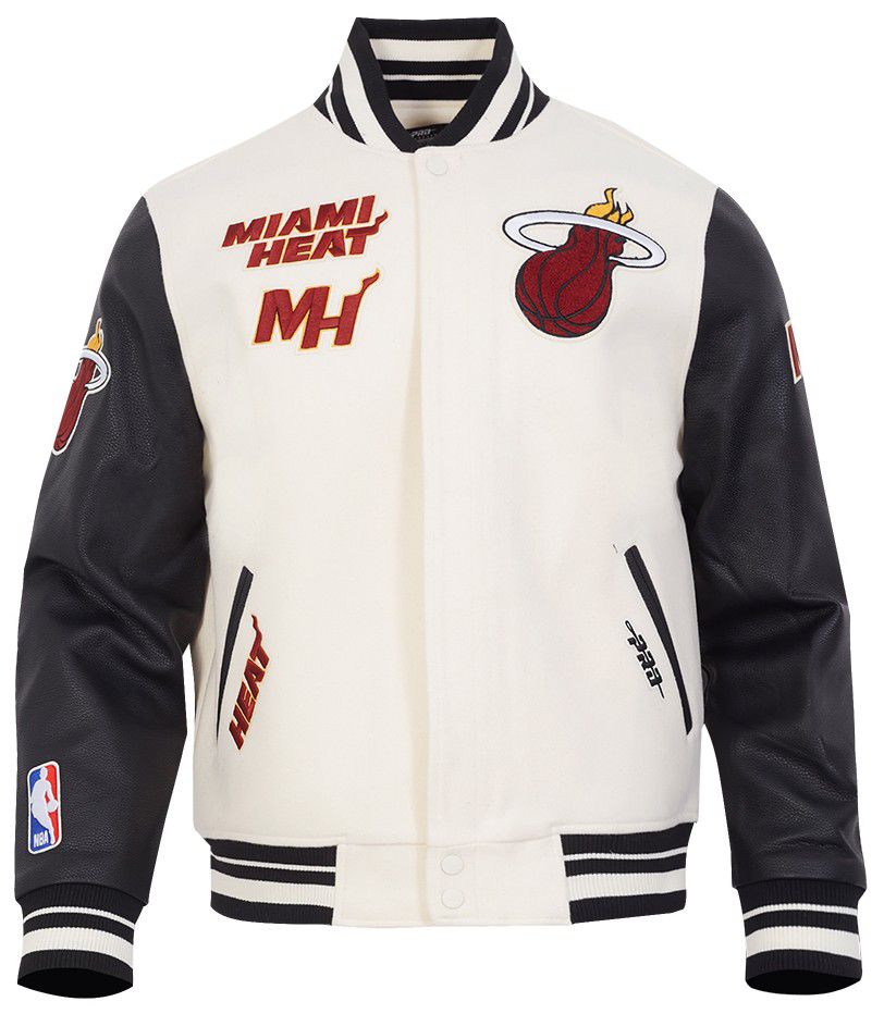 Pro Standard Men's Miami Heat Off White Retro Classic Rib Wool Varsity Jacket product image