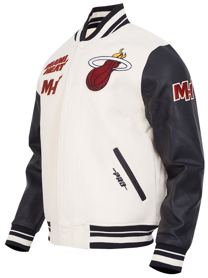 Pro Standard Men's Miami Heat Off White Retro Classic Rib Wool Varsity Jacket product image