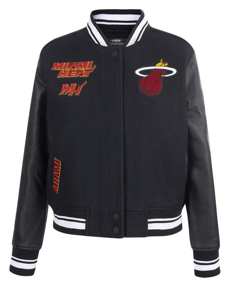 Pro Standard Women's Miami Heat Black Retro Classic Rib Wool Varsity Jacket product image