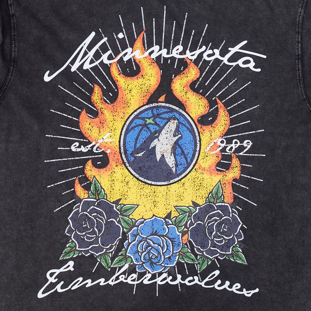 Pro Standard Men's Minnesota Timberwolves Black Fire & Roses Washed T-Shirt product image
