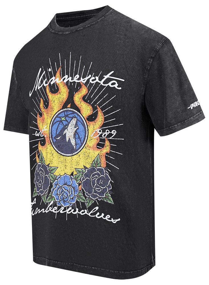 Pro Standard Men's Minnesota Timberwolves Black Fire & Roses Washed T-Shirt product image