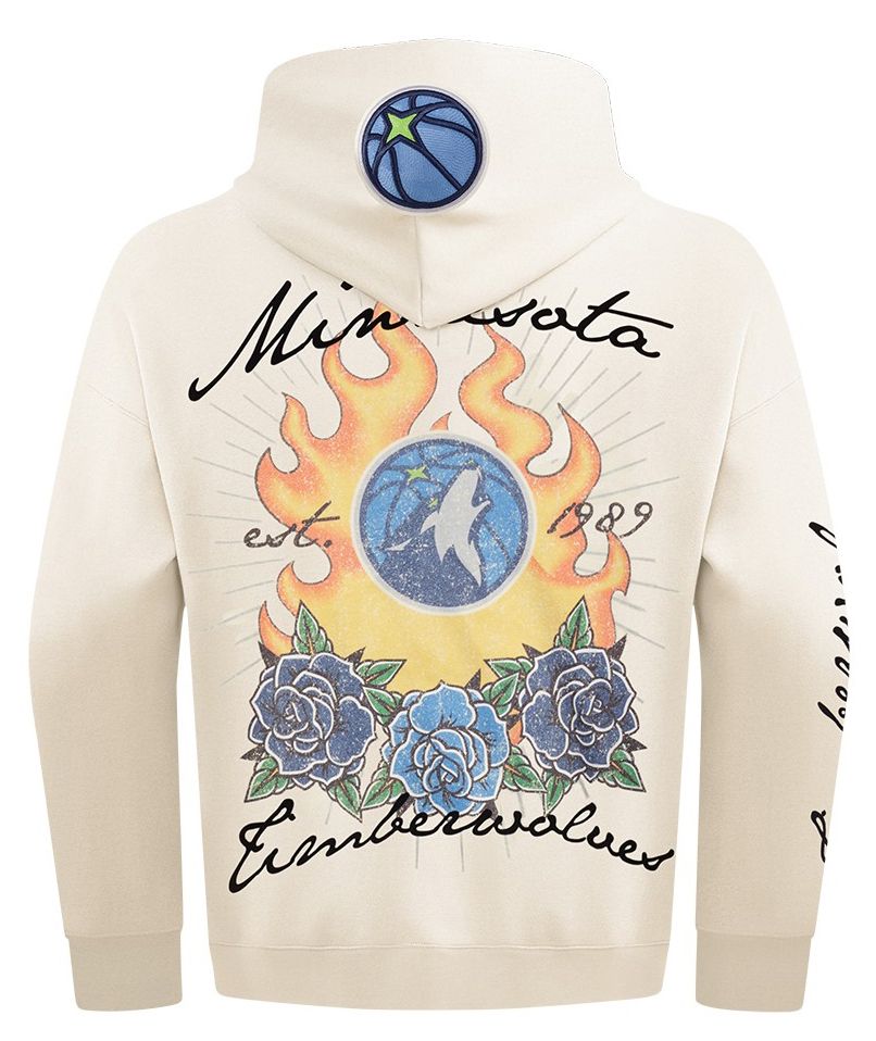 Pro Standard Men's Minnesota Timberwolves Off White Fire And Roses Washed Hoodie product image