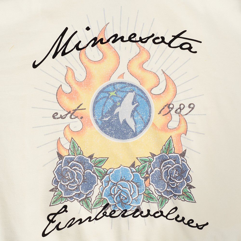 Pro Standard Men's Minnesota Timberwolves Off White Fire And Roses Washed Hoodie product image
