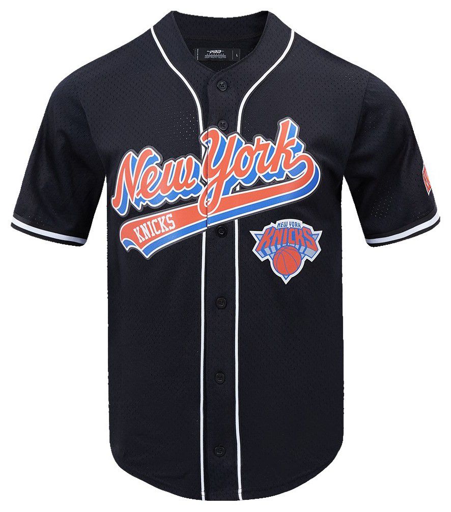 Pro Standard Men's New York Knicks Black Script Tail Mesh Button Down Shirt product image