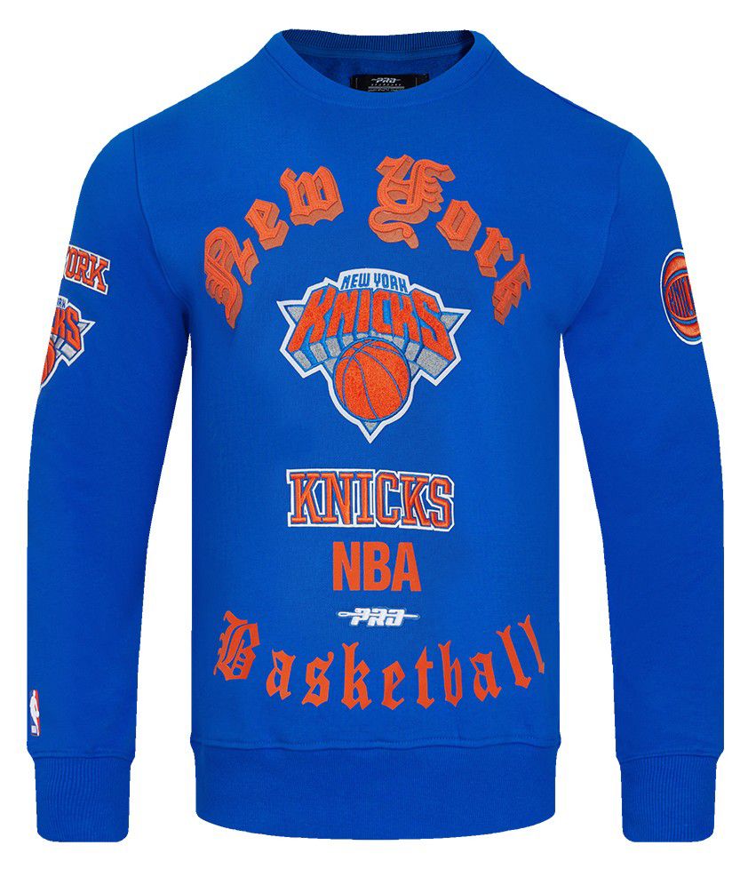 Pro Standard Men's New York Knicks Blue Old English Fleece Crewneck Sweatshirt product image