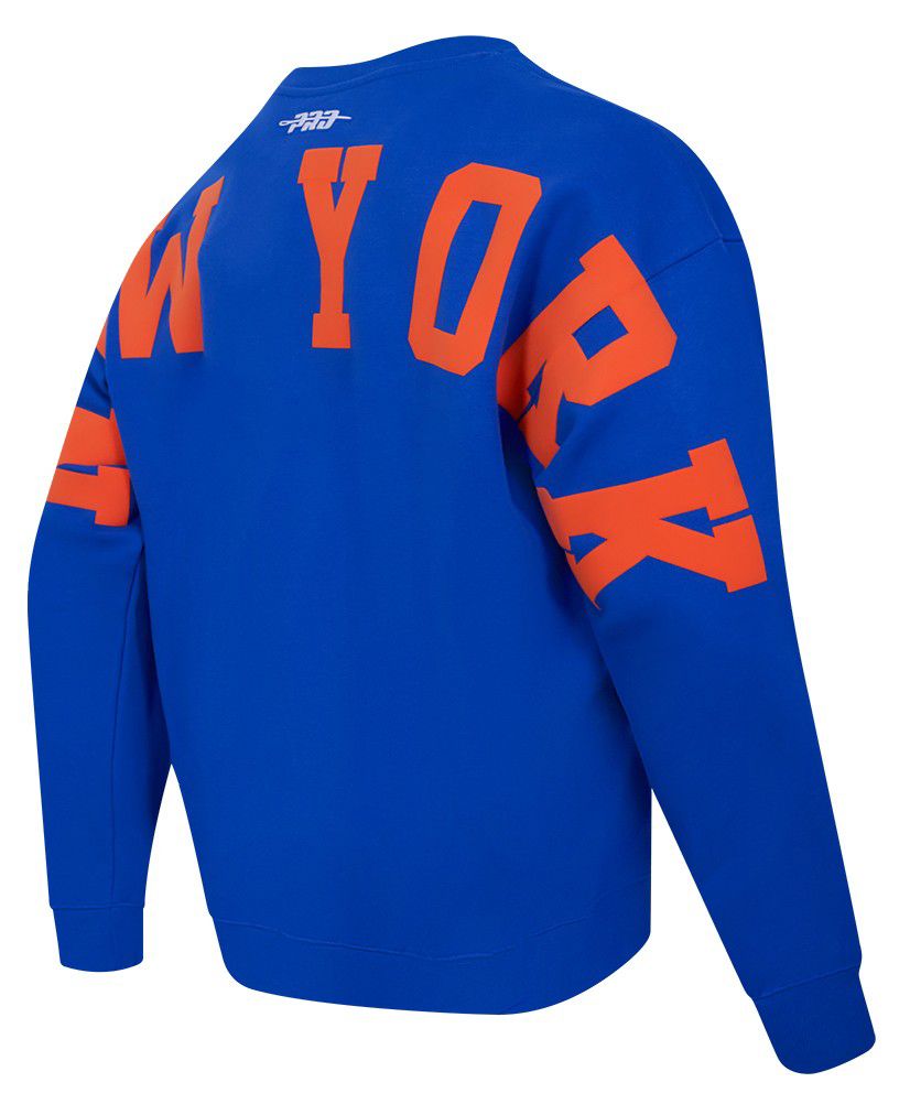 Pro Standard Men's New York Knicks Blue Wingspan Drop Shoulder Fleece Crewneck Sweatshirt product image