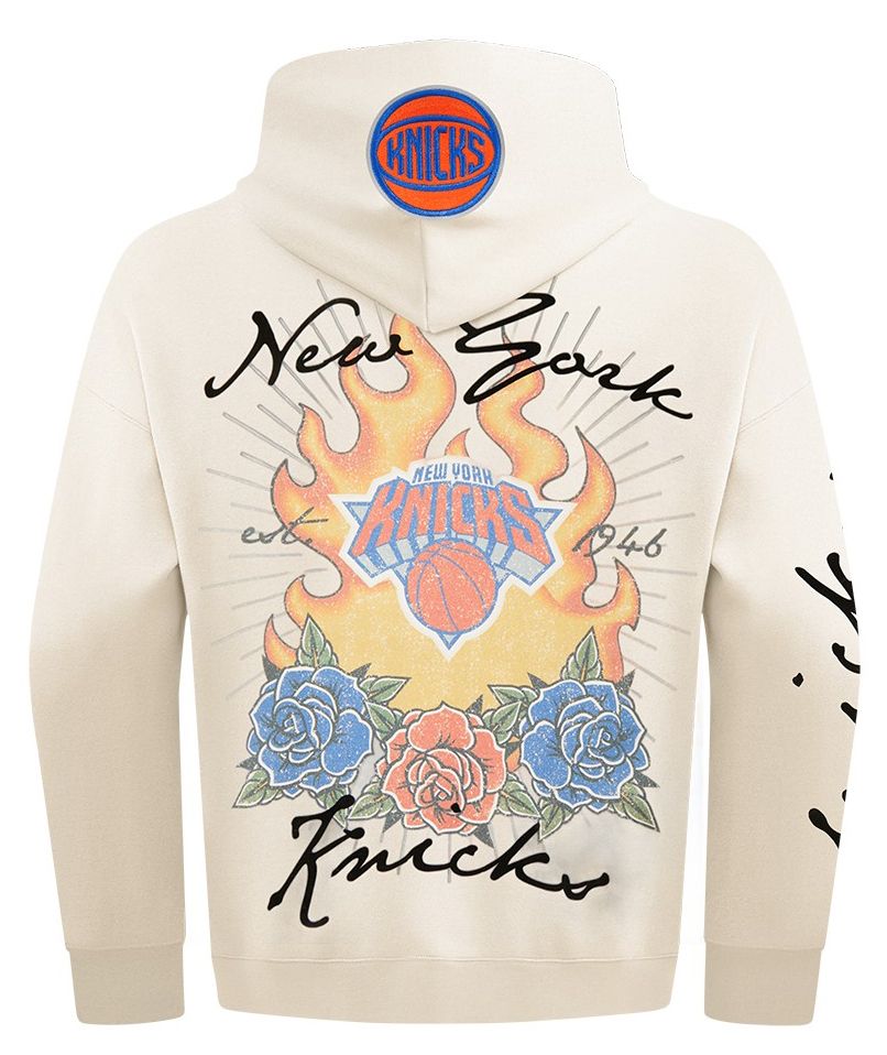 Pro Standard Men's New York Knicks Off White Fire And Roses Washed Hoodie product image
