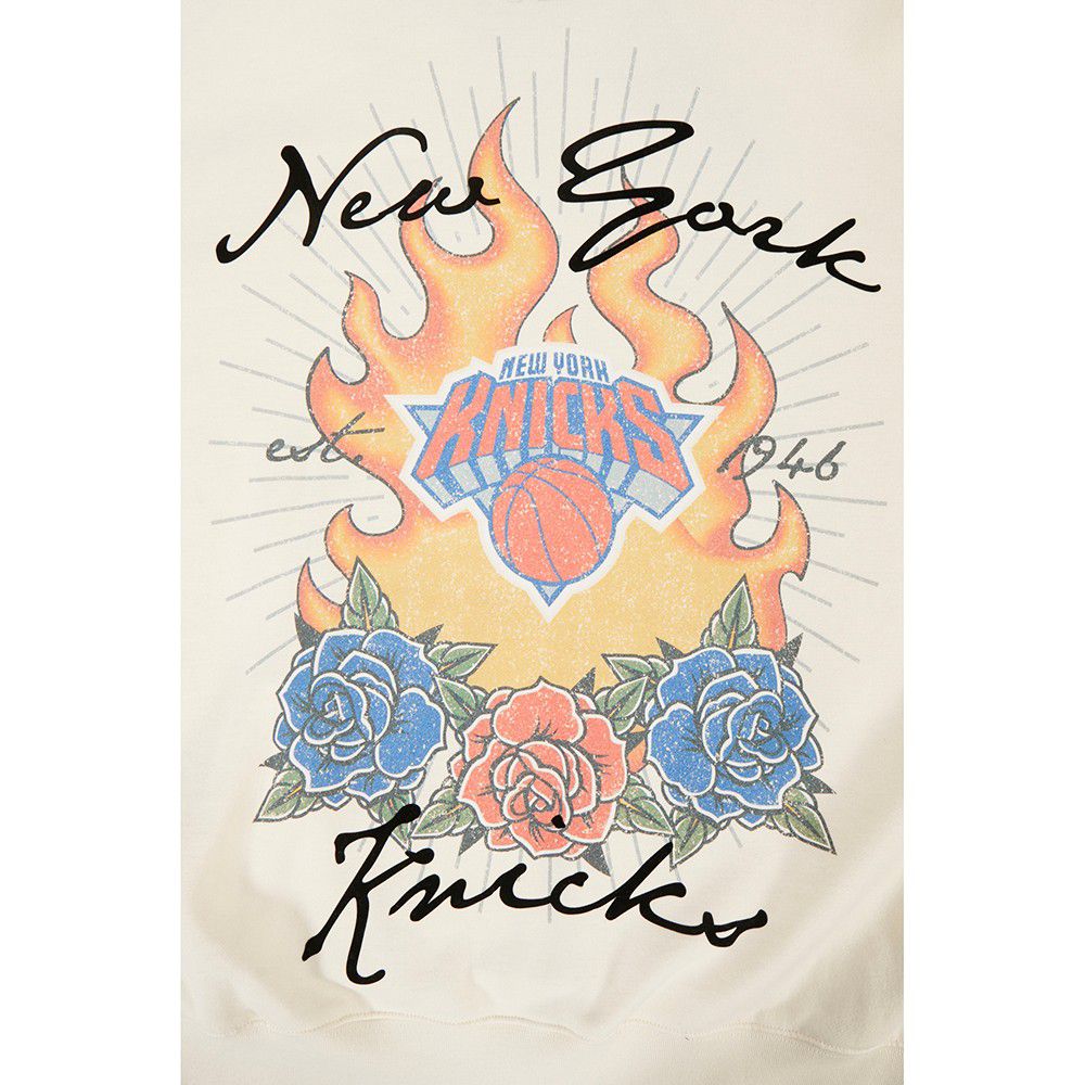 Pro Standard Men's New York Knicks Off White Fire And Roses Washed Hoodie product image