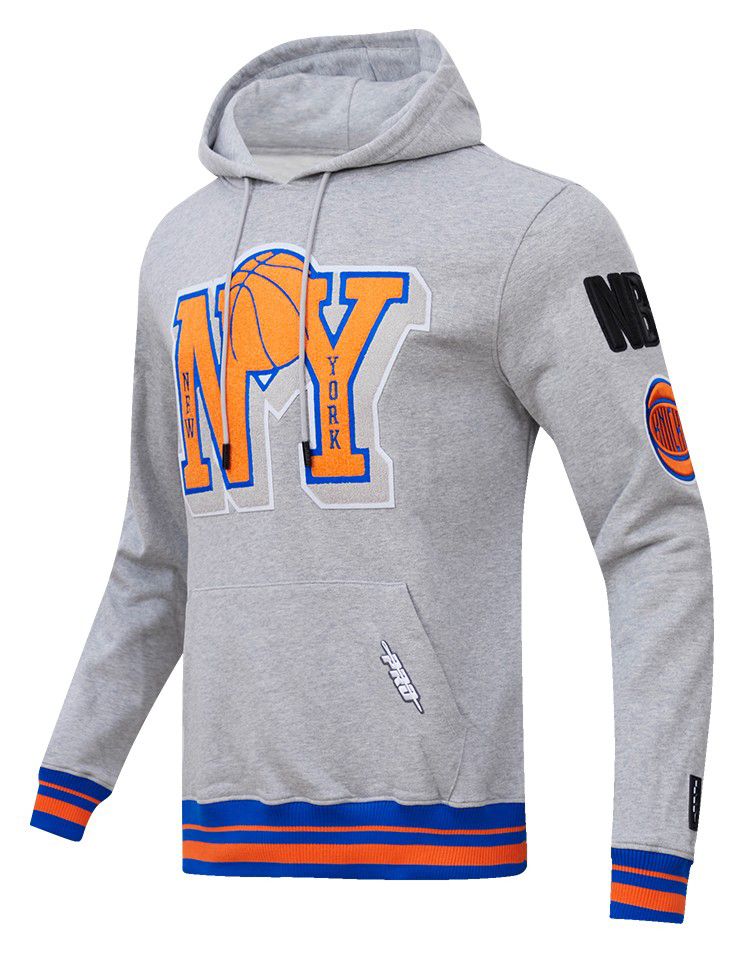 Pro Standard Men's New York Knicks Grey Ribbed Mash Up Fleece Pullover Hoodie product image