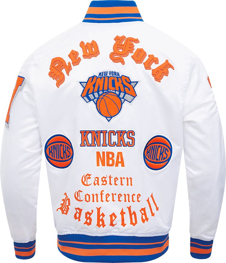 Pro Standard Men's New York Knicks White Old English Ribbed Satin Jacket product image