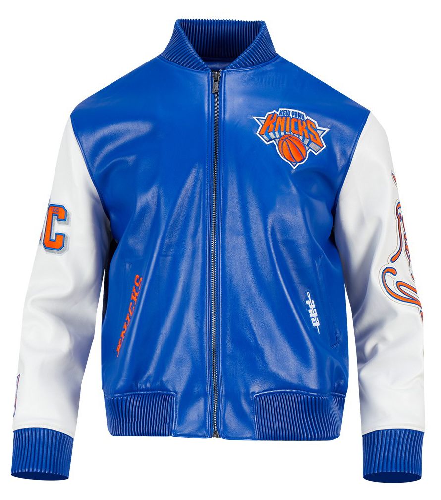 Pro Standard Men's New York Knicks Royal Signature Leather Varsity Jacket product image