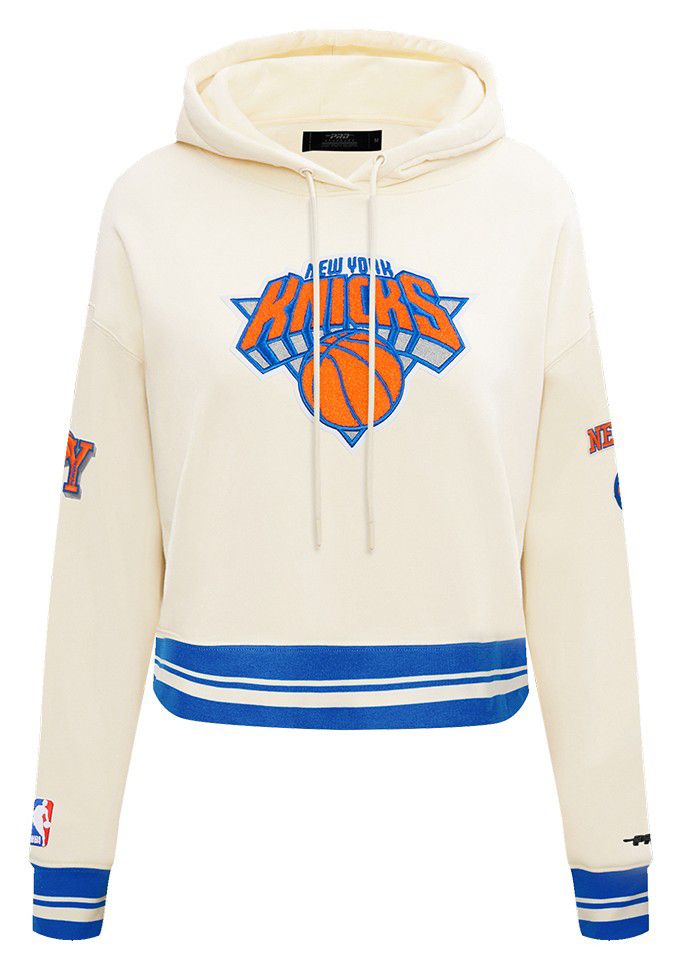 Pro Standard Women's New York Knicks Off White Retro Classic Cropped Fleece Pullover Hoodie product image