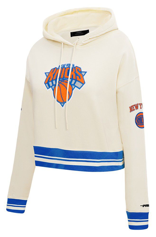 Pro Standard Women's New York Knicks Off White Retro Classic Cropped Fleece Pullover Hoodie product image