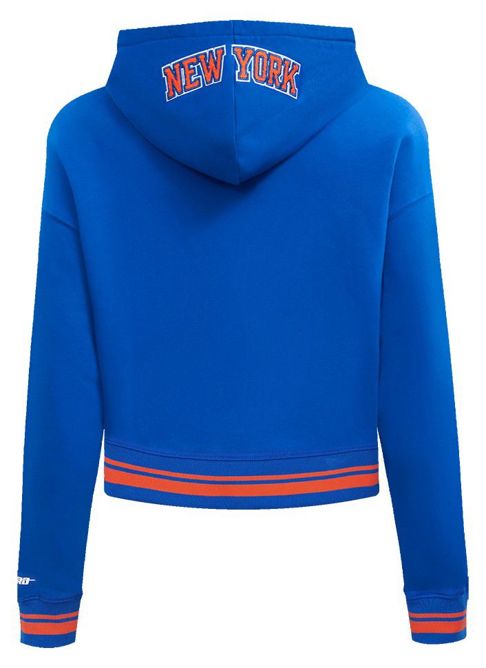 Pro Standard Women's New York Knicks Blue Mash Up Rib Cropped Fleece Pullover Hoodie product image