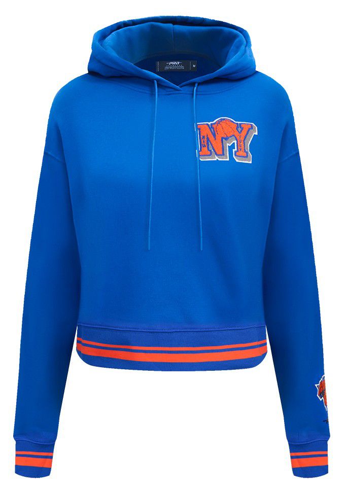 Pro Standard Women's New York Knicks Blue Mash Up Rib Cropped Fleece Pullover Hoodie product image