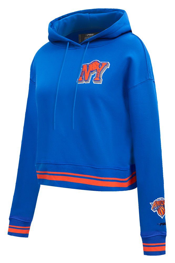 Pro Standard Women's New York Knicks Blue Mash Up Rib Cropped Fleece Pullover Hoodie product image