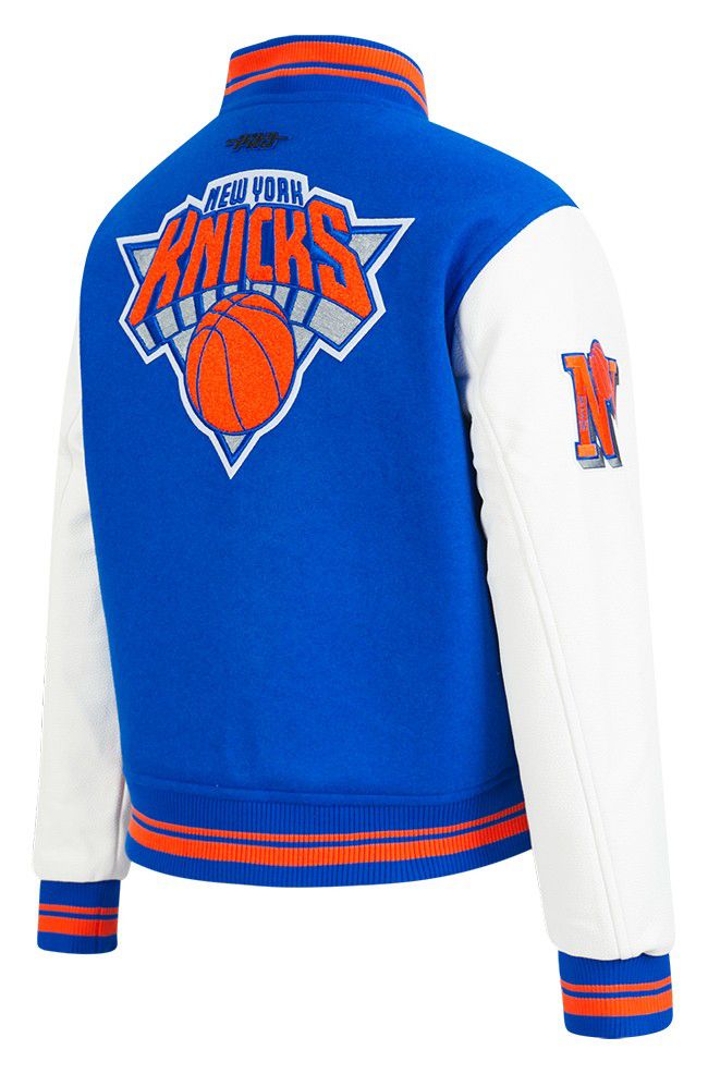 Pro Standard Women's New York Knicks Blue Classic Rib Wool Varsity Jacket product image