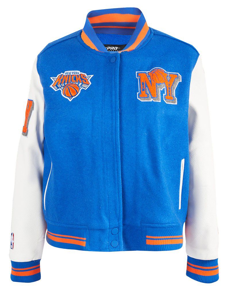 Pro Standard Women's New York Knicks Blue Classic Rib Wool Varsity Jacket product image