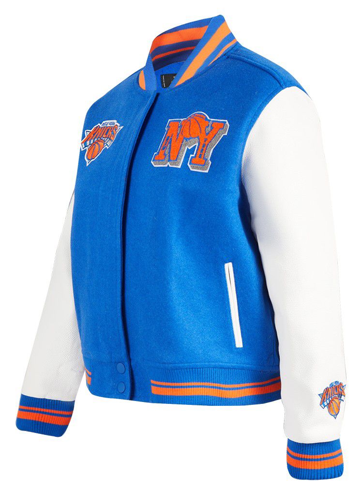Pro Standard Women's New York Knicks Blue Classic Rib Wool Varsity Jacket product image