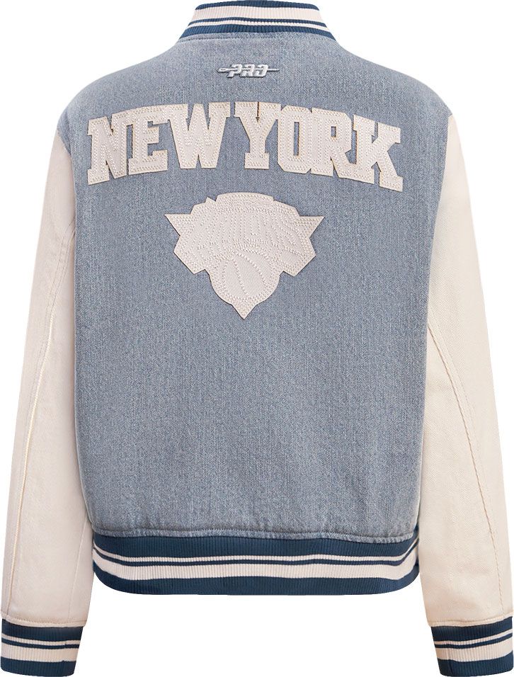 Pro Standard Women's New York Knicks Denim Varsity Bomber Jacket product image