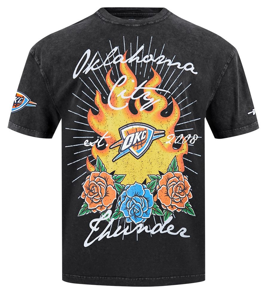 Pro Standard Men's Oklahoma City Thunder Black Fire And Roses Washed T-Shirt product image