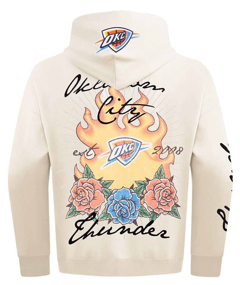 Pro Standard Men's Oklahoma City Thunder Off White Fire And Roses Washed Hoodie product image