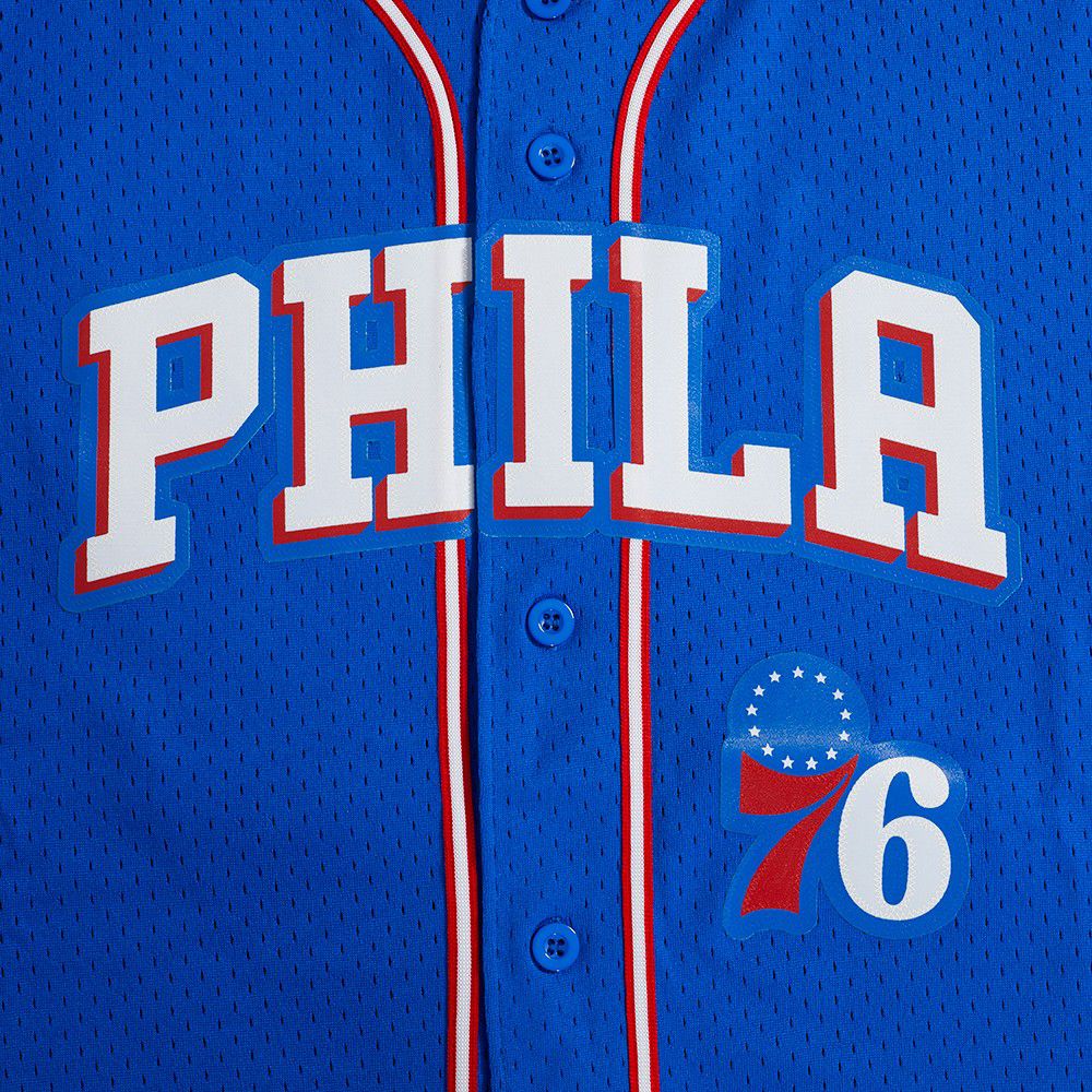 Pro Standard Men's Philadelphia 76ers Blue Classic Mesh Button Down Shirt product image